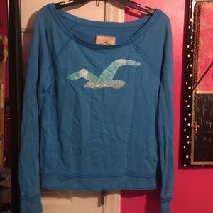 blue loose crew neck sweater